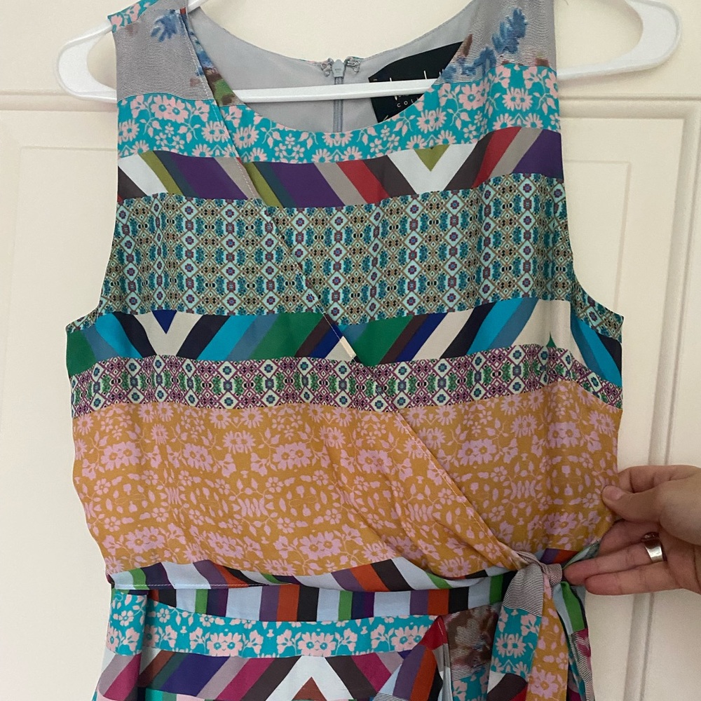 Nicole Miller Collection silk multicolor faux-wrap dress